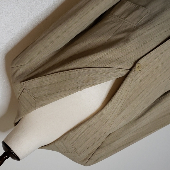Lafayette 148 New York Tan Stripe Wool Blazer Single Button Office Vintage Luxe - Picture 9 of 12